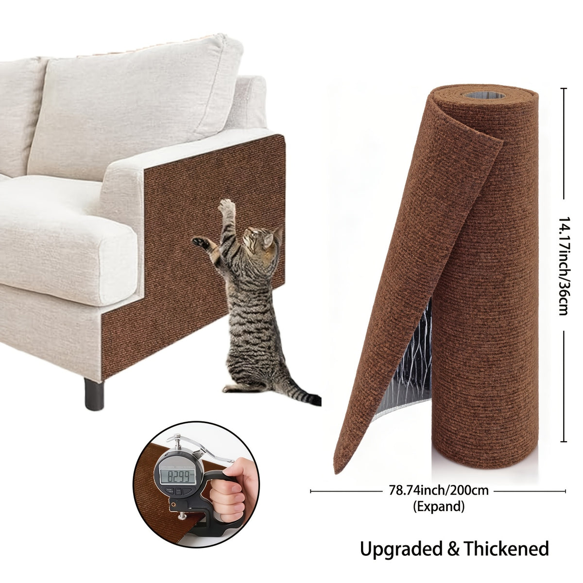 Self-Adhesive Cat Scratch Furniture Protector, Trimmable Scratching Mat for Sofa and Wall Coverage, Three Size Options and Eight Colors