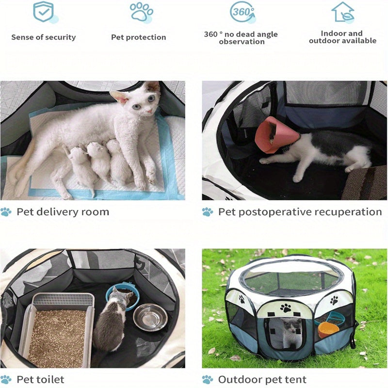 Portable Octagonal Pet Playpen, Foldable Oxford Cloth Travel Enclosure with 30, 37 and 46 Inch Size Options for Supervised Indoor and Outdoor Use
