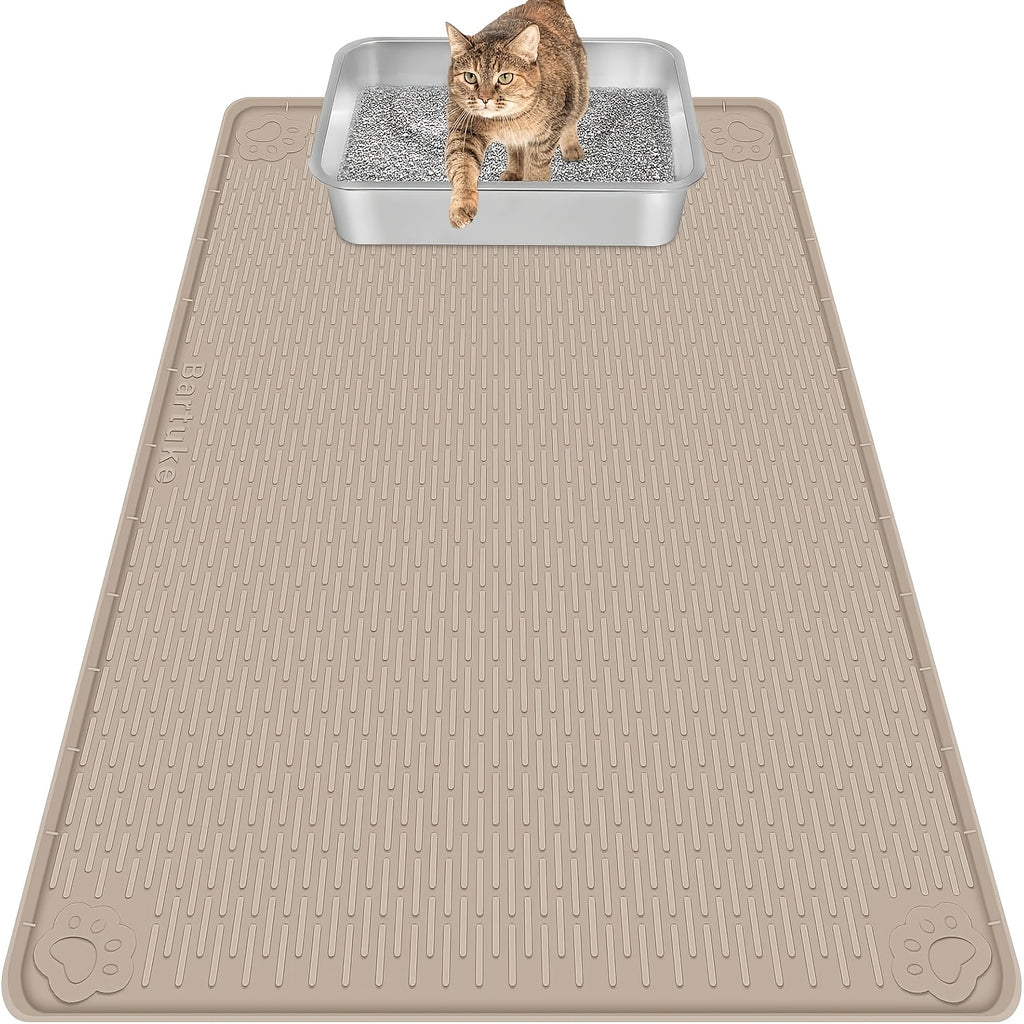 Silicone Litter Mat for Cats 40 x 28 Inches, Extra Large Soft Paw-Friendly Litter Trapping Floor Protector, Rinse-Clean in Khaki or Green