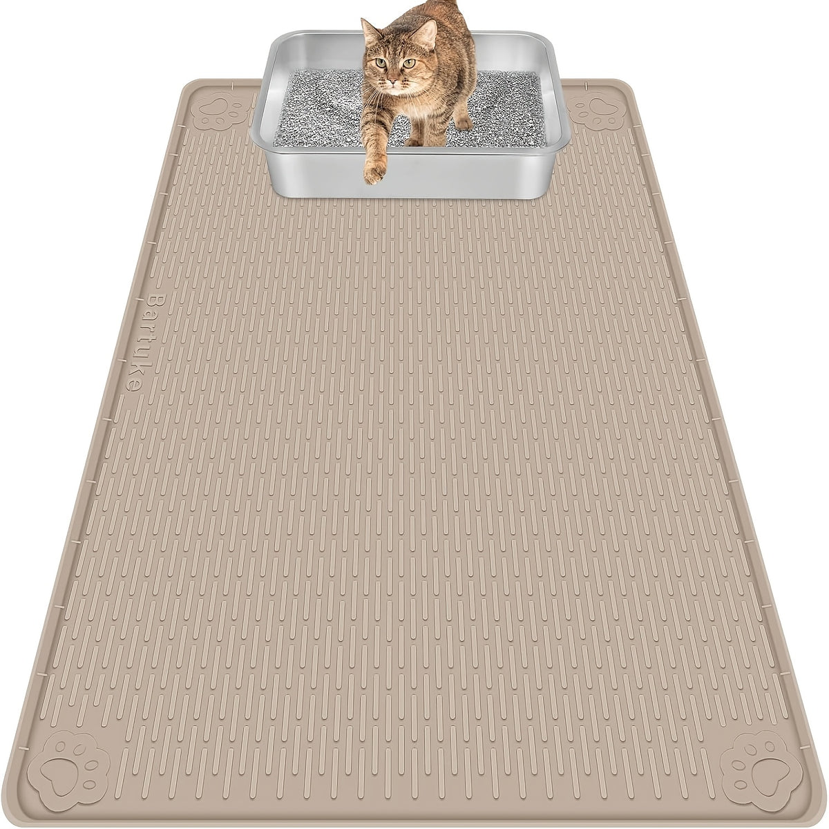 Silicone Litter Mat for Cats 40 x 28 Inches, Extra Large Soft Paw-Friendly Litter Trapping Floor Protector, Rinse-Clean in Khaki or Green