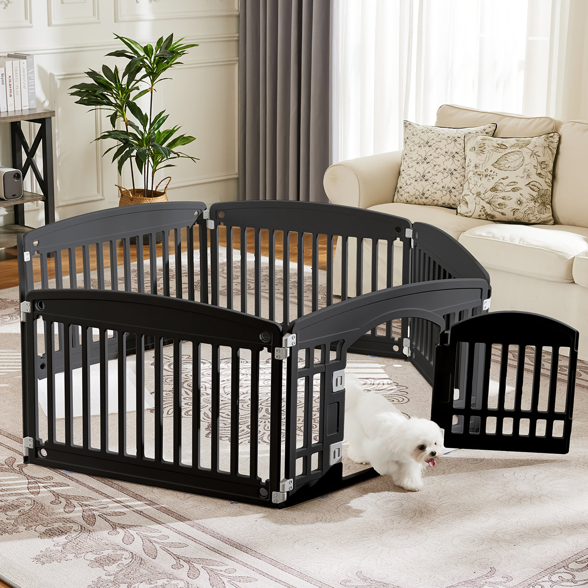 Foldable Dog Cage and Pet Enclosure with Tray, Black or White 4-Panel and 6-Panel Options Plus 36 Double-Door Style for Home and Travel Setup