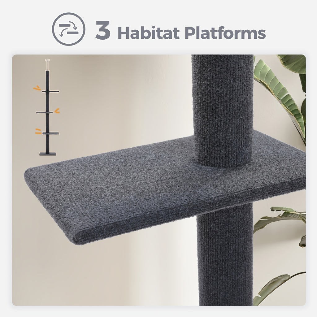 Floor to Ceiling Cat Tree, 90–107 Inch Adjustable 4-Tier Indoor Cat Tower with Tension Rod and Soft Carpet-Style Platforms for Climbing and Rest