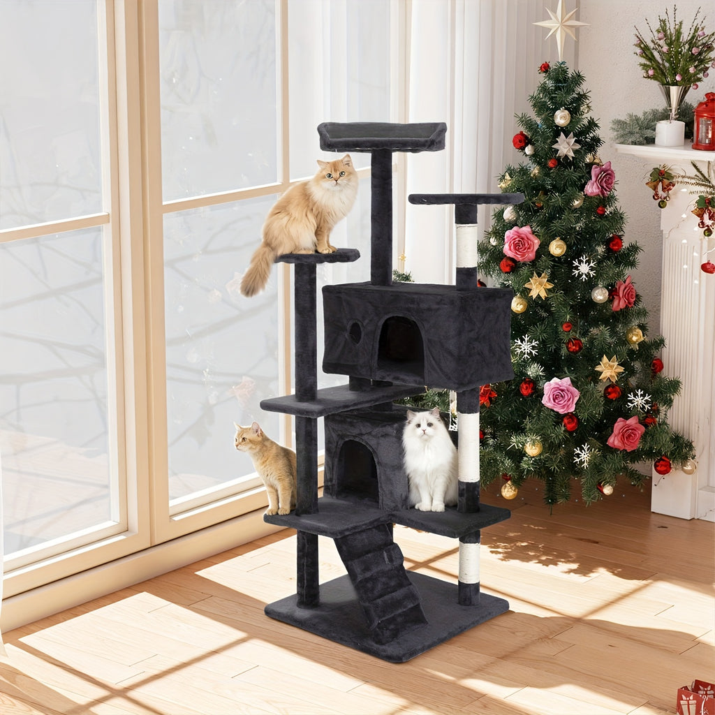 Cat Tree Activity Center for Indoor Cats, Multi-Level Climbing Tower with Scratching Posts, Perches and Condo Hideaways, 36-80 Inch Height Options