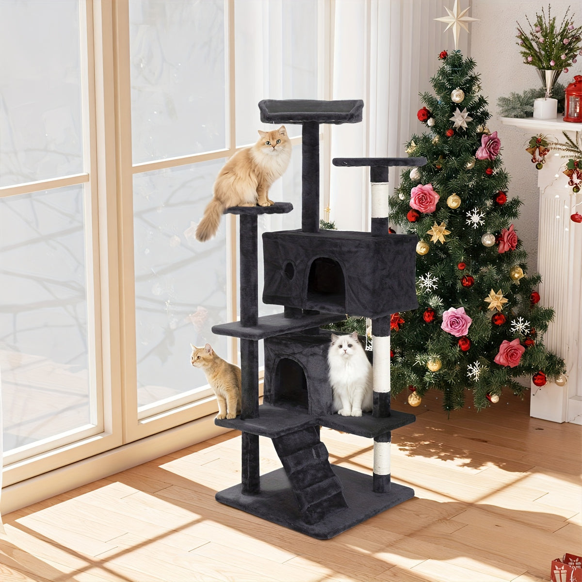 Cat Tree Activity Center for Indoor Cats, Multi-Level Climbing Tower with Scratching Posts, Perches and Condo Hideaways, 36-80 Inch Height Options
