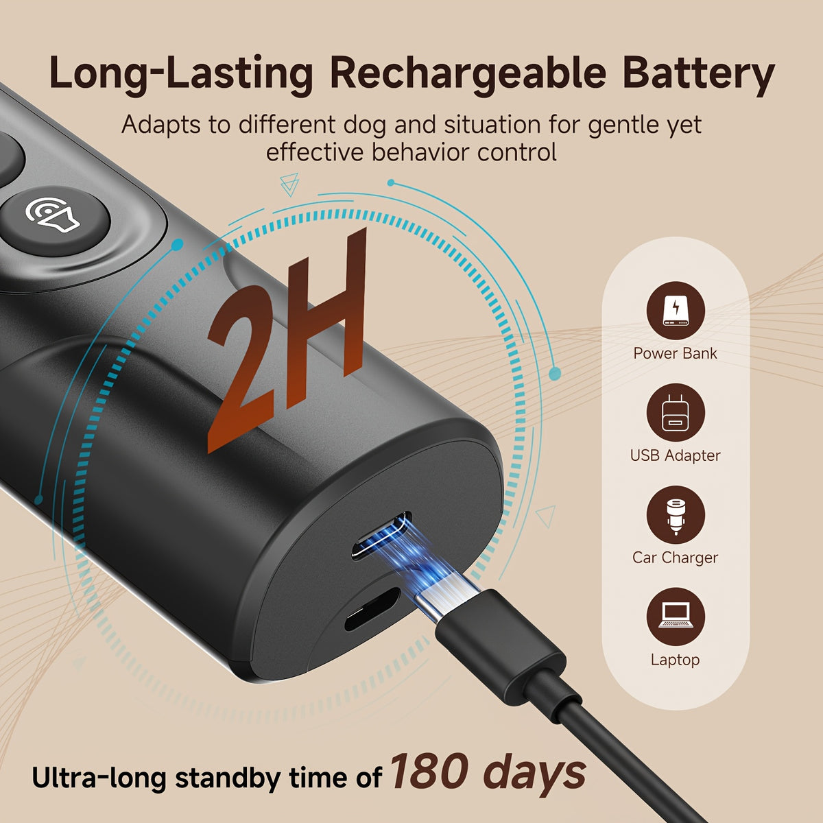 Ultrasonic Dog Deterrent with USB-C Charging, Compact Handheld Bark Training Device with LED Lights and Sound Mode for Supervised Home and Walk Use