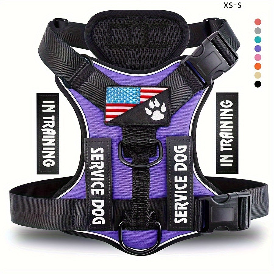 Dog Harness Vest with 5 Patches, Adjustable Reflective Oxford Walking Gear with Soft Mesh Lining for Small Medium Large Dogs, XS to XL