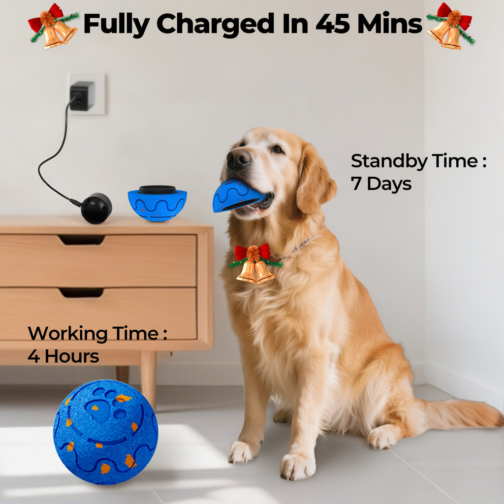 Rechargeable Bouncing Dog Ball with 3 Interactive Modes and Obstacle Avoidance, Orange Soft-Surface Moving Chase Toy for Medium and Large Dogs