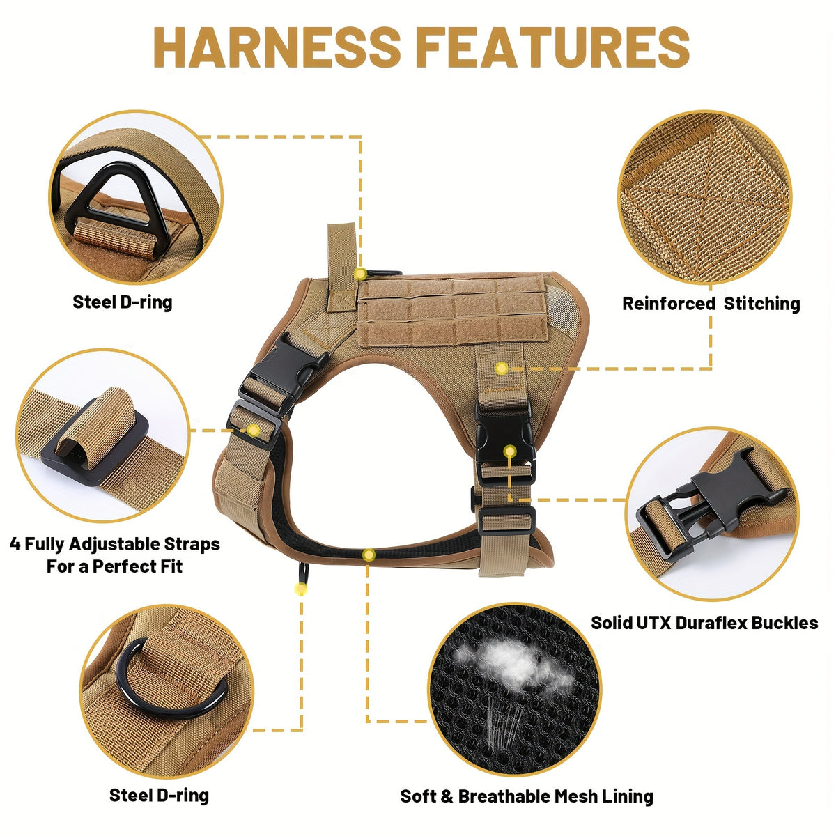 Tactical Pet Chest Harness in S, M, L and XL, Walking Gear with Black, Vibrant Blue, Khaki, Silvery Grey and Dark Pink Size-Specific Options
