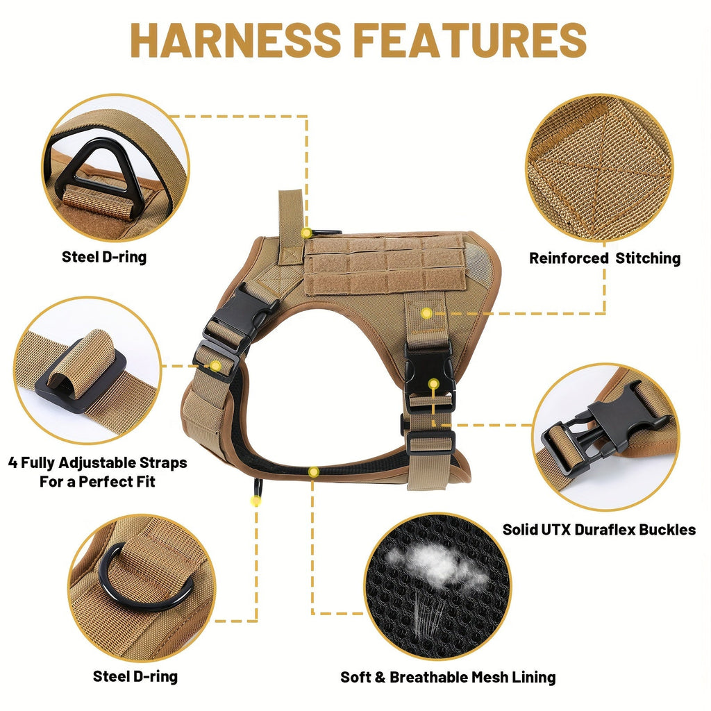 Tactical Pet Chest Harness in S, M, L and XL, Walking Gear with Black, Vibrant Blue, Khaki, Silvery Grey and Dark Pink Size-Specific Options