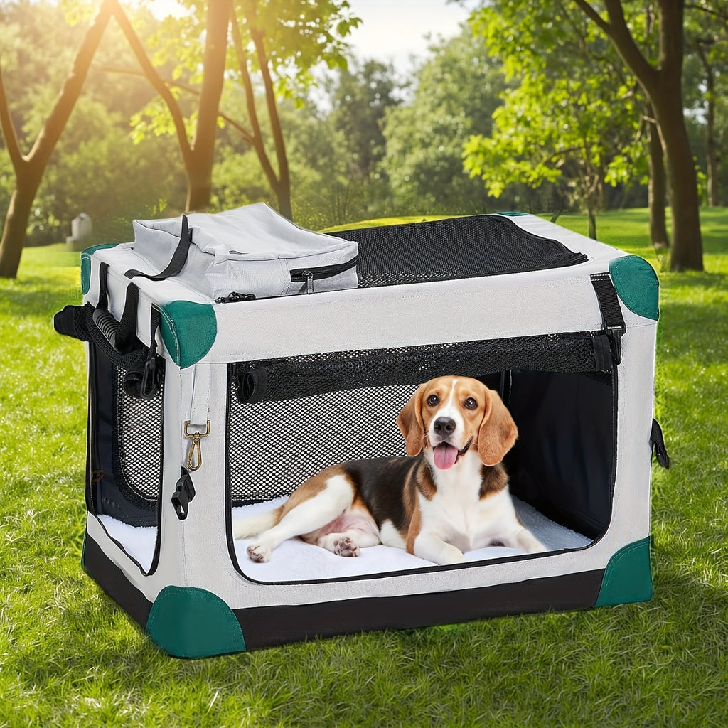 Soft Collapsible Dog Crate 26 or 30 Inch, Portable 3-Door Travel Pet Crate with Mesh Windows and Storage Bag for Indoor and Outdoor Use