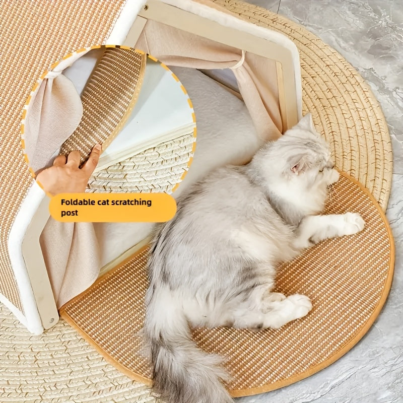 Shell Cat House with Scratching Pad, Semi-Enclosed Sisal Cat Tent for Small and Medium Indoor Cats, XL Listed Hideaway for Living Room or Bedroom