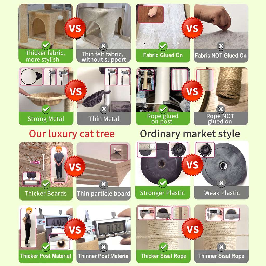 Cat Tree with Wide Base, 52.5 to 70 Inch Multi-Level Indoor Cat Tower with Plush Condo, Hammock and Sisal Scratching Posts for Climbing and Rest