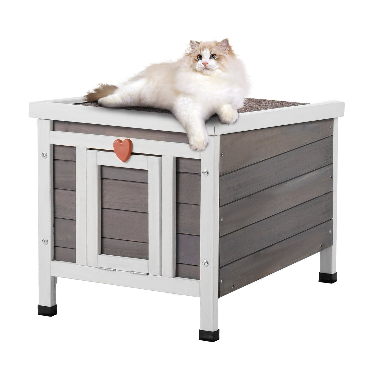 Fir Wood Outdoor Cat House with Asphalt Roof, Acrylic Window and Removable PVC Door Flaps, 20 or 24 Inch Feral Cat Shelter with Cleaning Access