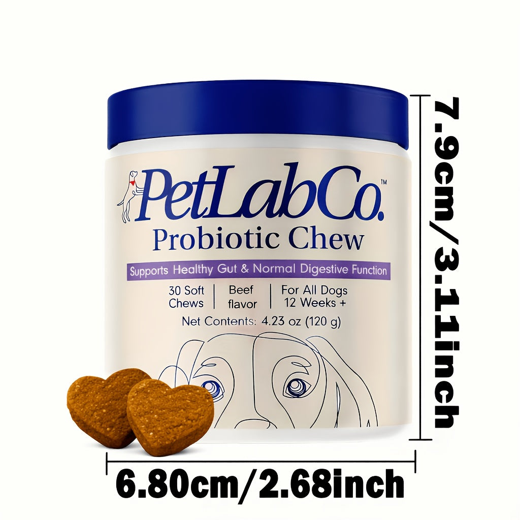 Beef Flavor Dog Probiotic Chews, 30 Soft Chews per Jar with Probiotics and Prebiotics for Canine Supplement Routines, 1 or 3 Pack