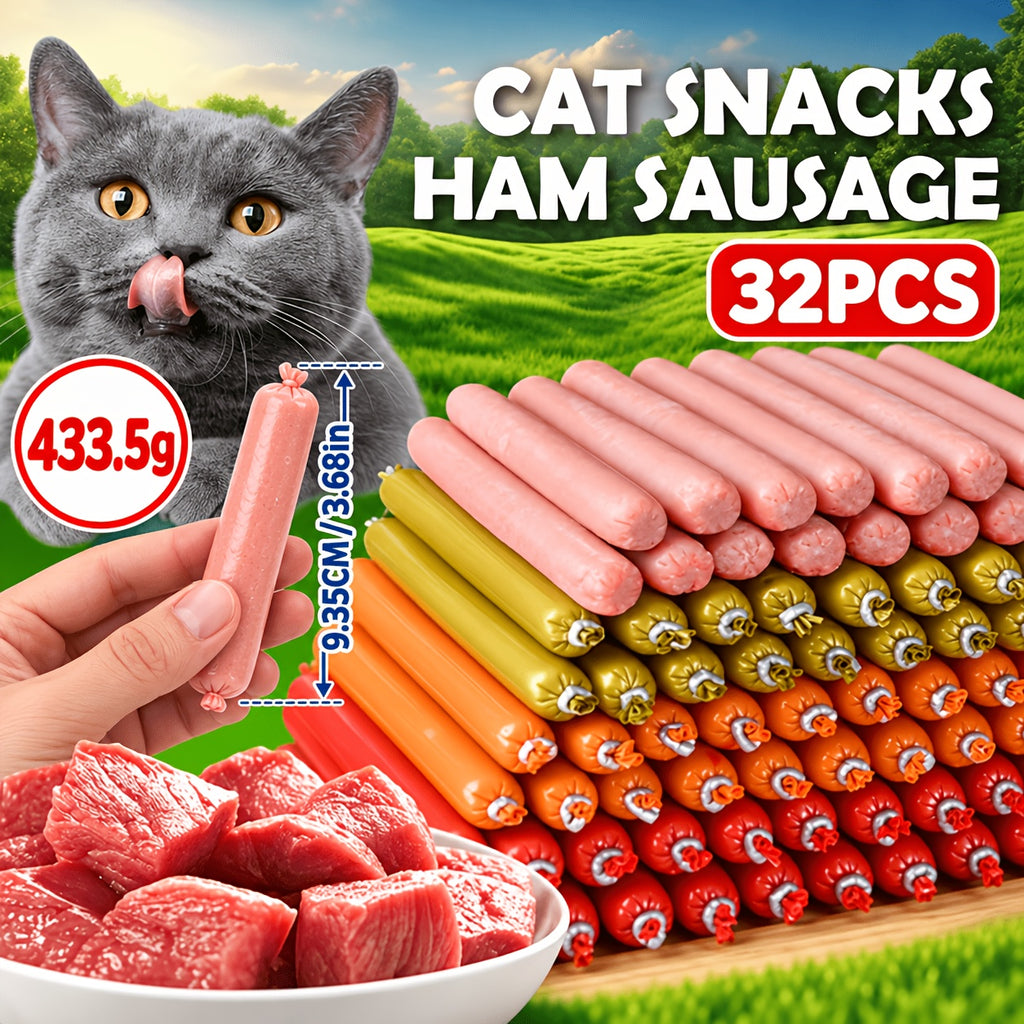 Cat Sausage Treats, Soft Snack Sticks in 16 or 32 Count Packs for Training Rewards and Bonding, Plus Chicken Duck Beef Fish Mixed Flavor Option
