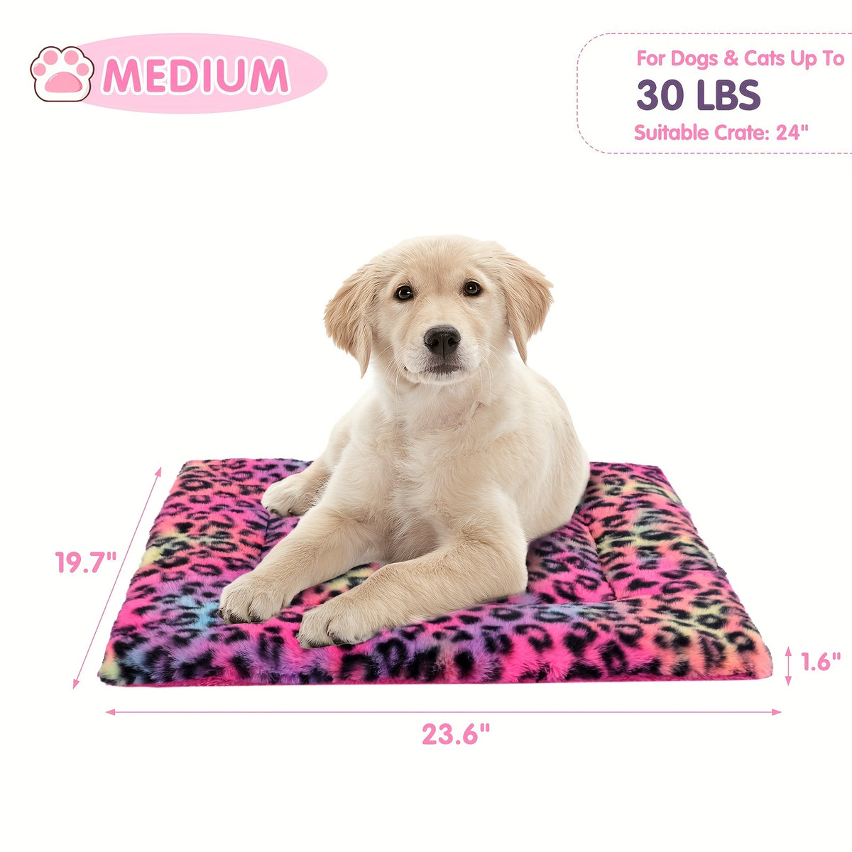 Reversible Dog Crate Mat with Leopard Print, Machine Washable Plush Pet Sleeping Pad for Dogs and Cats, Foldable Fleece Cushion in S to XL