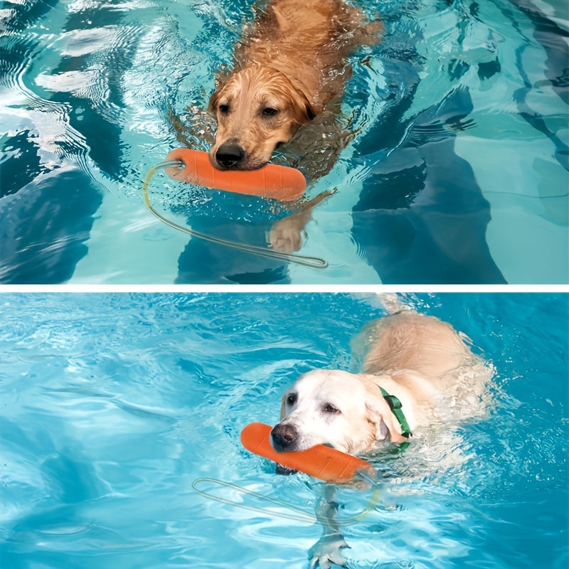 Floating Dog Toy with Rope, Single Water-Resistant Fetch and Retrieve Toy in Orange or Yellow for Supervised Summer Pool and Outdoor Play