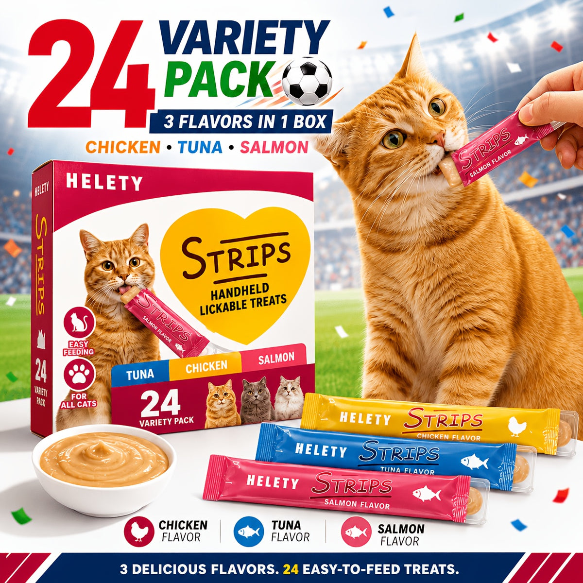 Lickable Cat Treat Sticks, Creamy Squeezable Cat Puree Snacks for Hand Feeding and Food Topping, Multi-Pack and Chicken or Squab 1lb Options