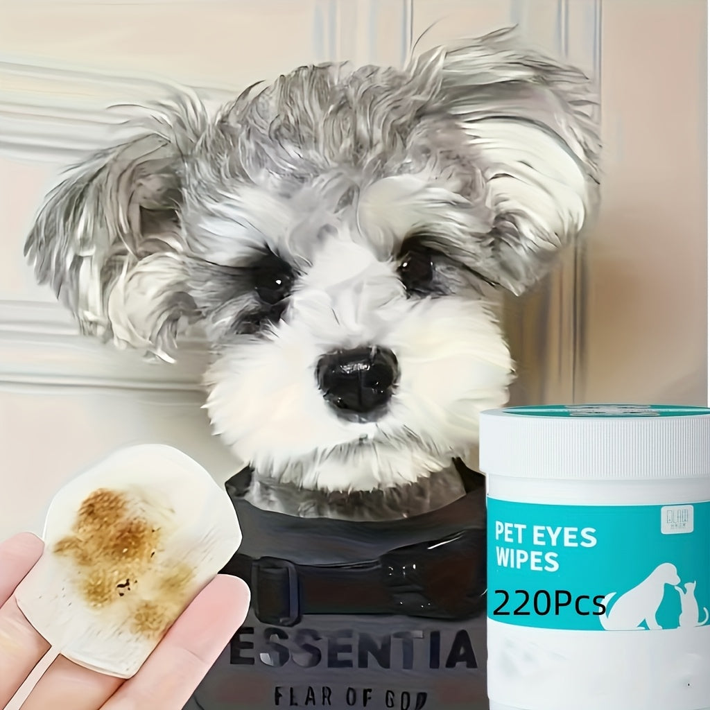 Tear Stain Cleaning Wipes for Dogs and Cats, 220 Count Pet Eye Area Grooming Pads in One Can for Everyday External Fur and Face Care