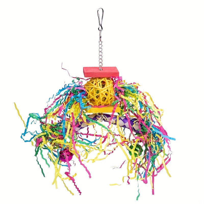 Bird Shredding Toys 5-Piece Set with Woven Tubes and Colorful Crinkle Strips, Hanging Parrot Cage Chew Activities for Supervised Enrichment