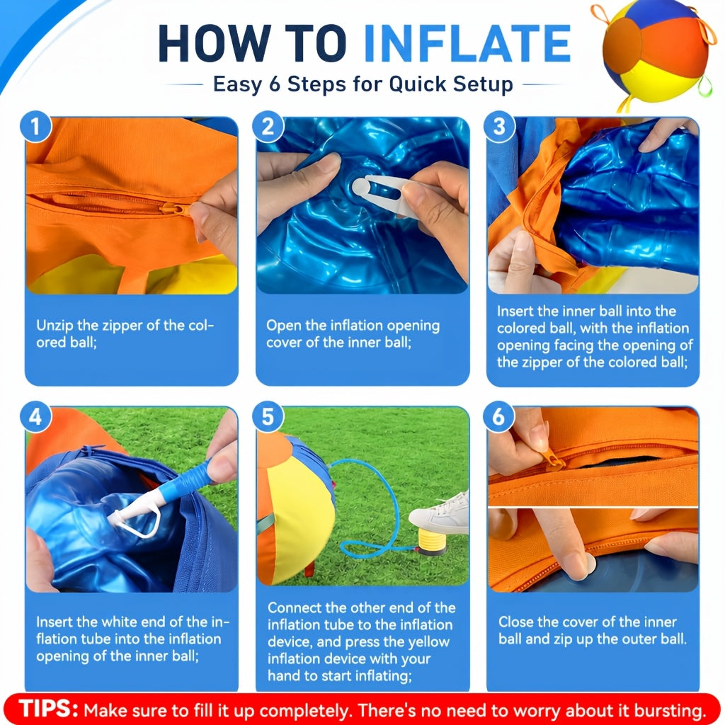 Jumbo Dog Herding Ball with Fabric Handle Cover and Air Pump, Inflatable Training Toy for Supervised Play in 9.84, 17.72 or 21.65 Inch Sizes