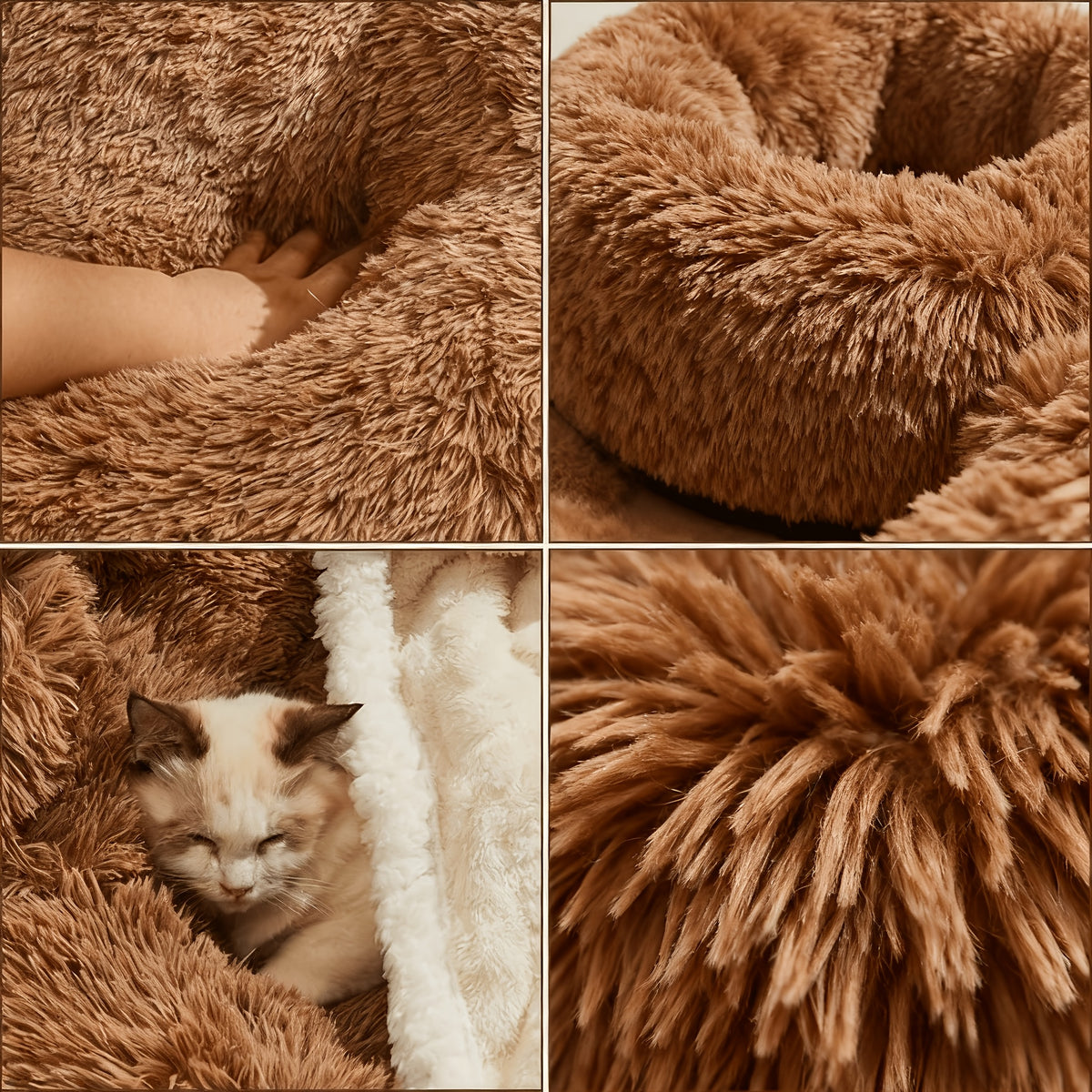 Paw Shaped Pet Bed for Dogs and Cats, Fluffy Plush Sleeping Nest with Raised Sides and Non-Slip Base, Brown Grey or Pink Red Size Options