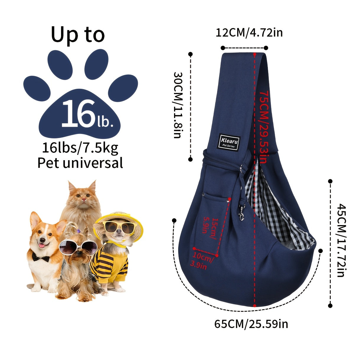 Crossbody Pet Carrier Sling for Dogs and Cats, Lightweight Breathable Foldable Travel Bag with 15 Poop Bags and Dispenser for Everyday Outings