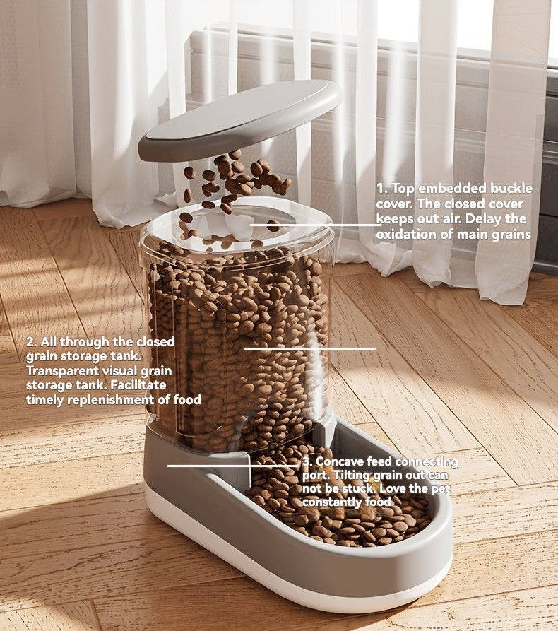 Automatic Dog Feeder and Waterer Set, 2-Piece Plastic Gravity Food and Water Dispensers with Clear Reservoirs for Small, Medium and Large Dogs