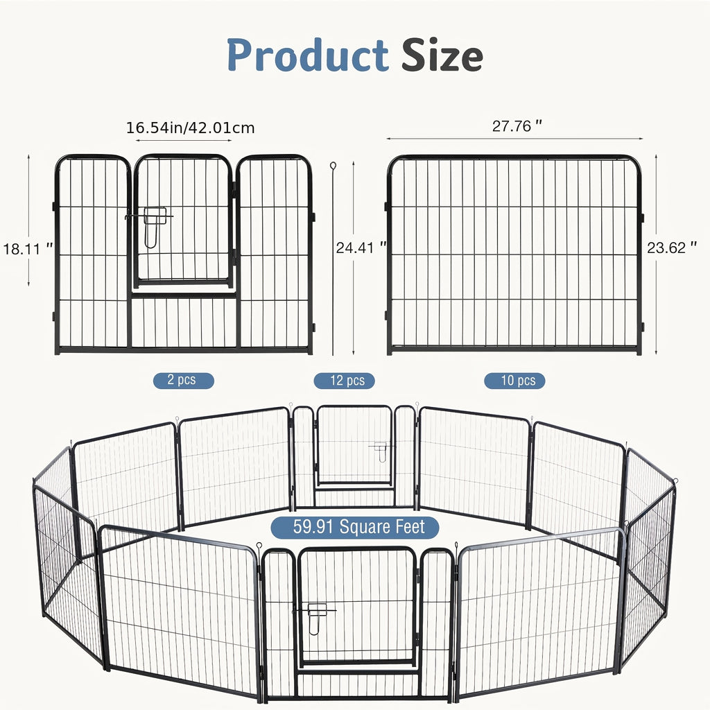 Dog Playpen 8 or 16 Panels, Portable Indoor Outdoor Pet Exercise Pen for Supervised Puppy Play, Backyard Gardens and RV Camping Trips
