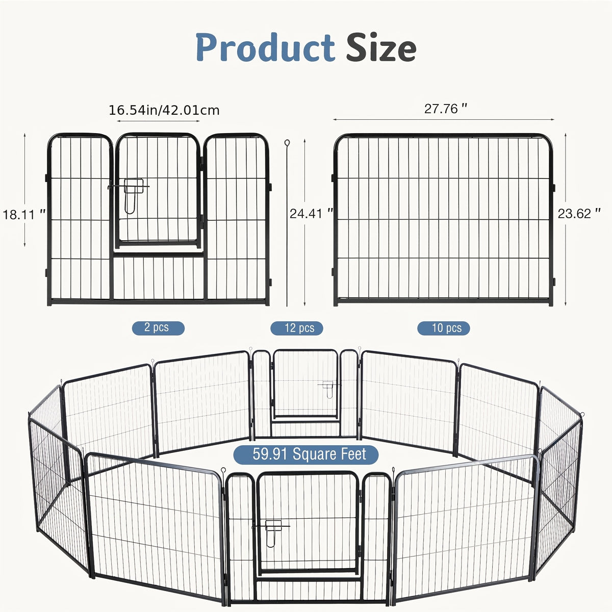 Dog Playpen 8 or 16 Panels, Portable Indoor Outdoor Pet Exercise Pen for Supervised Puppy Play, Backyard Gardens and RV Camping Trips