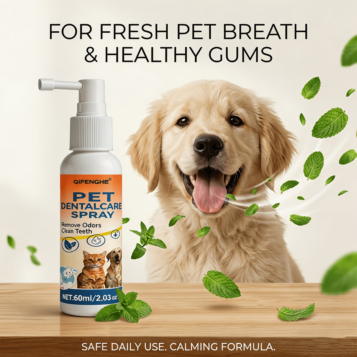 Pet Breath Freshener Spray for Dogs and Cats, 60ml Oral Care Mist for Everyday Mouth Hygiene Routines and At-Home Pet Grooming Supplies