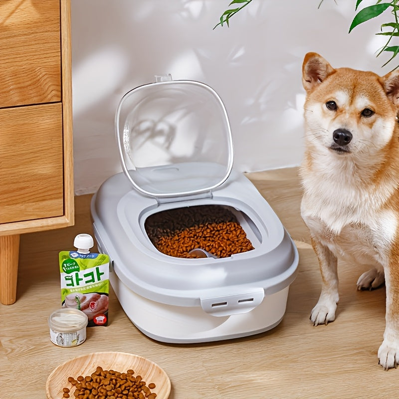 Pet Food Storage Container with Measuring Cup, Foldable Square Plastic Dry Dog and Cat Food Bin with Wheels and Sealing Lid for Pantry Organization