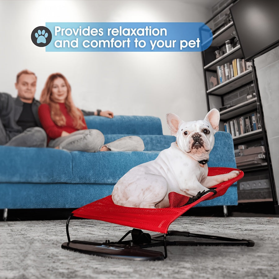 Rocking Dog Bed for Small and Medium Dogs, Foldable Height-Adjustable Pet Lounger with Breathable Mesh and Thickened Resting Pad
