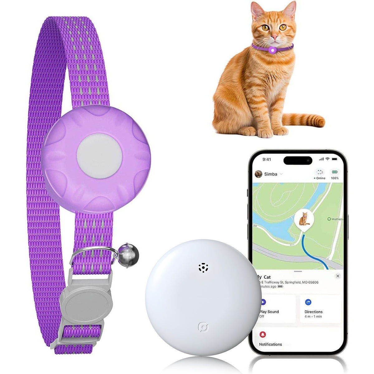 Cat Tracker Tag for Pet Collars, Lightweight Compact Pet Locator for Everyday Belongings and Cat Owner Routines, One Size in Six Color Options