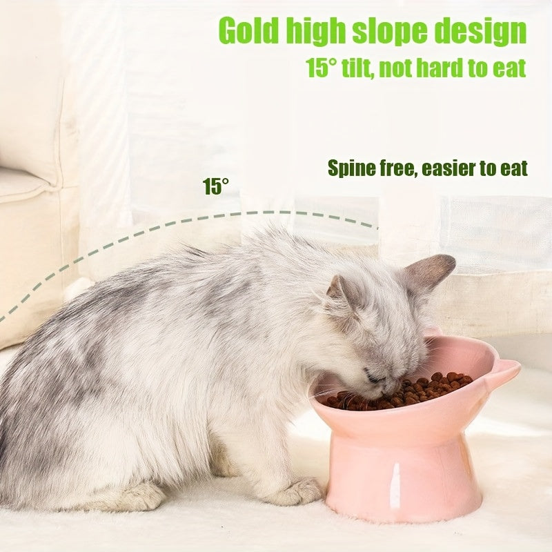 Raised Cat Bowls 3-Piece Color Set, Cat-Ear Shaped Elevated Pet Feeding Dishes with Anti-Slip Base in Blue, Pink and Green for Everyday Meals