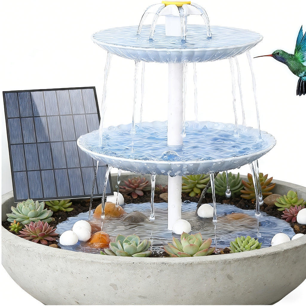 Solar Fountain Bird Bath in Light Blue, Three-Layer Flowing Water Feature for Outdoor Garden, Patio and Courtyard Decor with 3.5W Solar Power