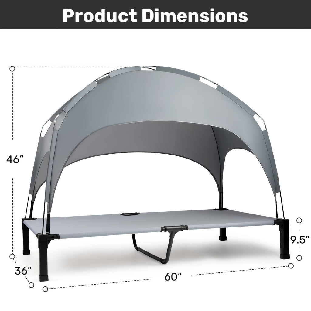Canopy Dog Bed for Outdoor Rest, Elevated Portable Pet Cot with Overhead Shade in 42, 51 and 58 Inch Options for Patio, Backyard and Camping