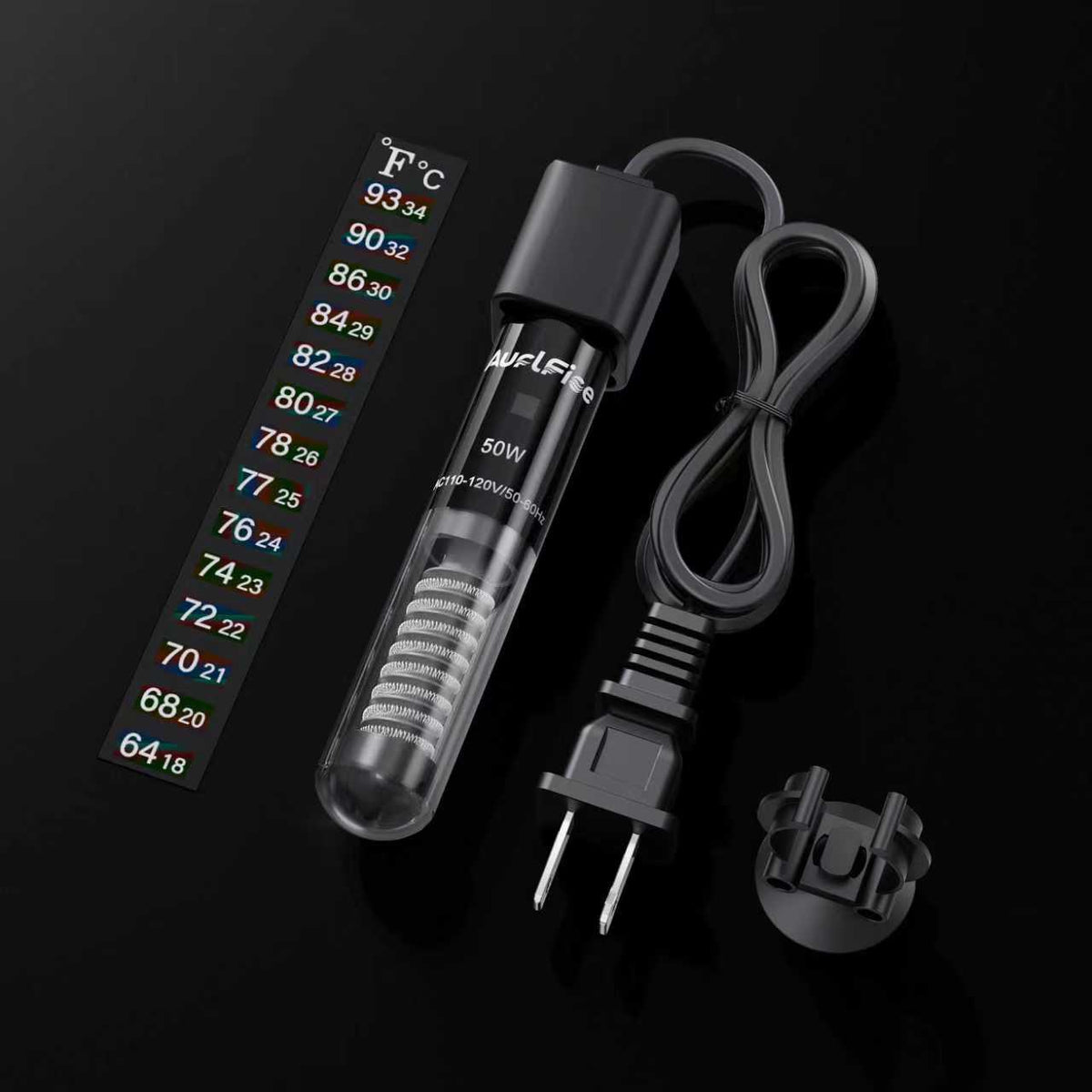 Small Fish Tank Heater 50W, Mini Submersible Aquarium Heater Preset to 78°F for 1-10 Gallon Tanks, 4.5-Inch Design with Thermometer Strip