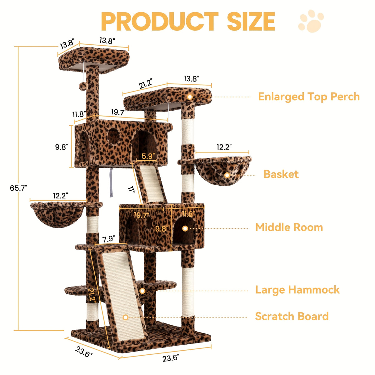 Multi-Size Cat Tree Tower for Indoor Cats, 36 65 68 or 81 Inch Multi-Level Pet Furniture with Sisal Scratching Posts and Plush Resting Areas