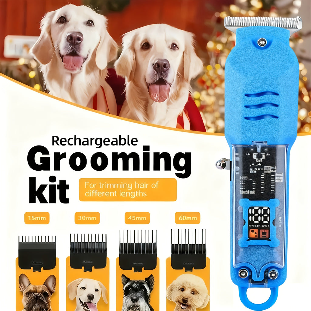 Pet Hair Trimmer Cordless Rechargeable, Low-Noise Electric Dog Clippers with 4 Limit Combs, LED Battery Display and Sharp Blades for Small and Large Dogs and Cats, Blue or Yellow