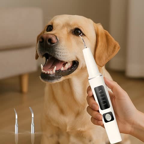 Pet Teeth Cleaning Kit for Cats and Dogs, USB Rechargeable Electric Tooth Cleaner with 4 Cleaning Heads and 5 Modes, Stain and Tartar Remover for At-Home Pet Dental Care, Quiet Low Noise Design