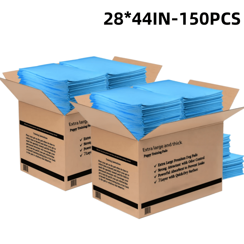Dog Pee Pads with Four-Side Barriers, Five-Layer Absorbent Puppy Training Pads in 28 x 44 Inch 75 Count or 21 x 21 Inch 50 Count Packs