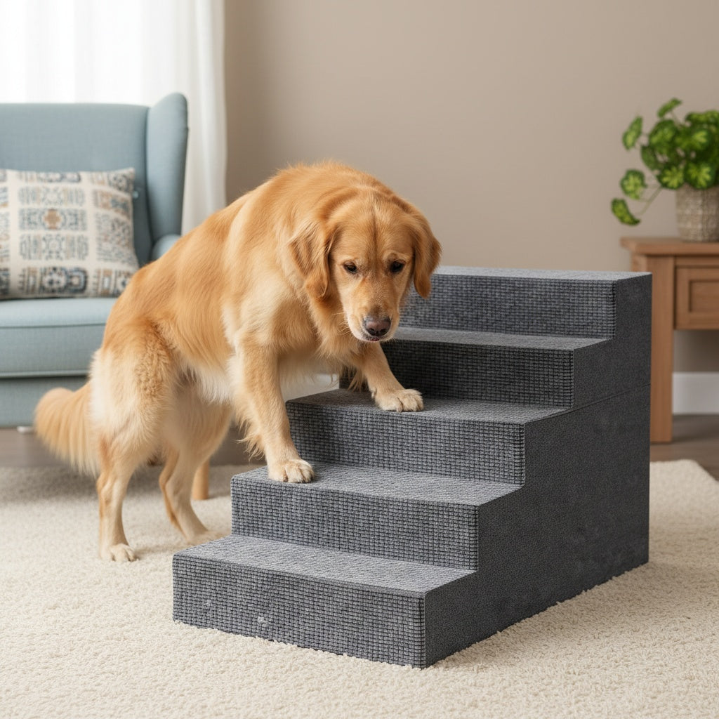 High Density Foam Dog Stairs, Gray 4-Step Pet Steps with Non-Slip Bottom for Small Dogs and Cats to Access Beds, Couches and Sofas