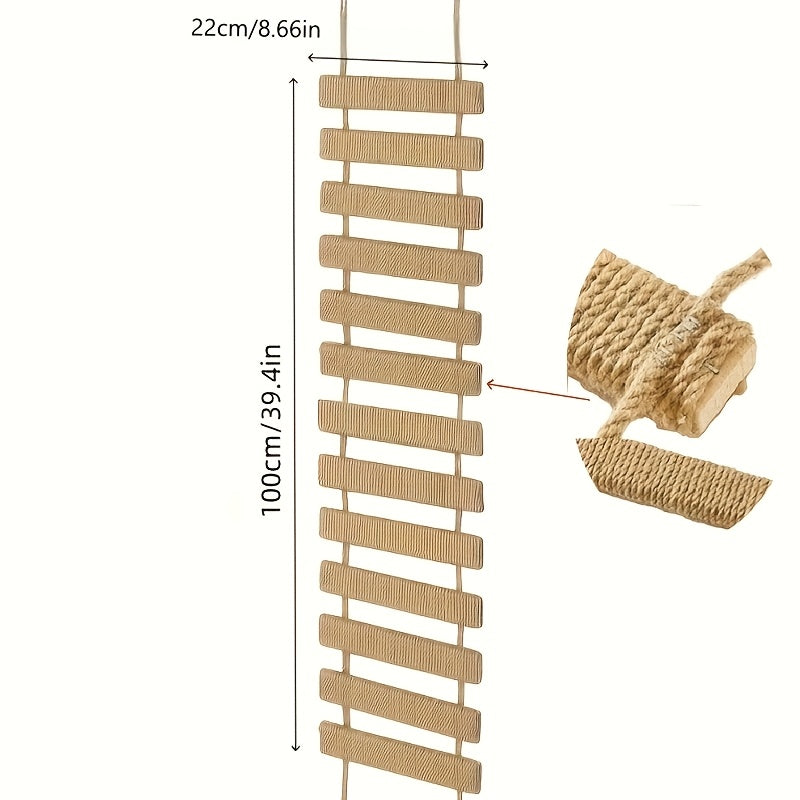 Cat Rope Ladder Bridge for Indoor Climbing, Wooden Rung Pet Walkway with Rope-Wrapped or Bare Wood Styles, 13.78 to 39.37 Inch Options