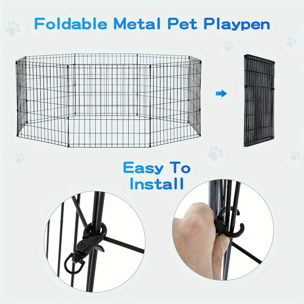 Foldable Metal Wire Dog Playpen with Tool-Free Setup, 24, 30, 36 or 42 Inch Height Options for Supervised Indoor and Outdoor Pet Exercise
