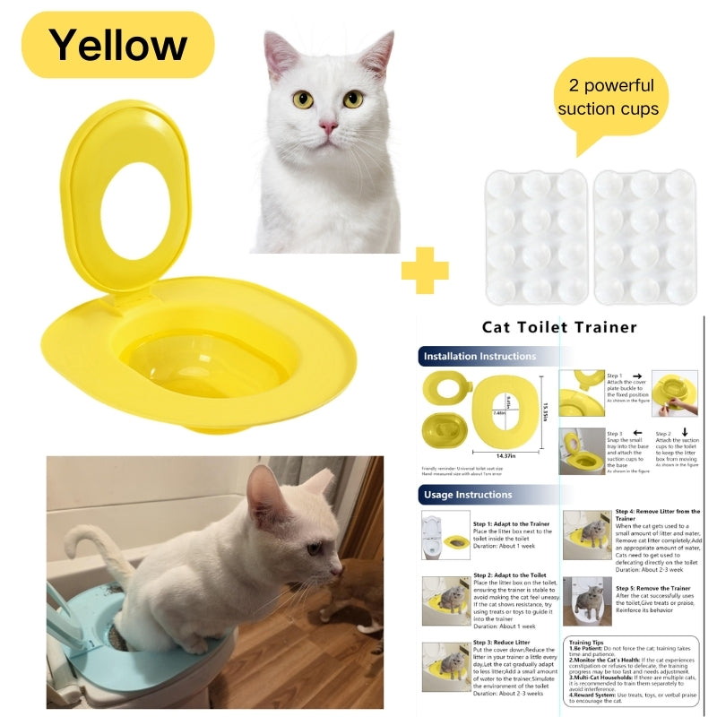 Cat Toilet Training Seat with Oval Design, Easy-Clean Bathroom Training Tray in Pink, Blue or Yellow with Two Toilet Stickers per Selected Color Option