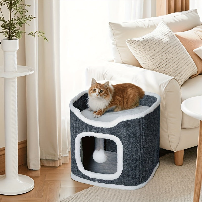 Cat Hideaway Tower with Felt Exterior and Particle Board Frame, Indoor Cat Condo Furniture in One, Three or Four Layers with Optional Bell Ball Bundles