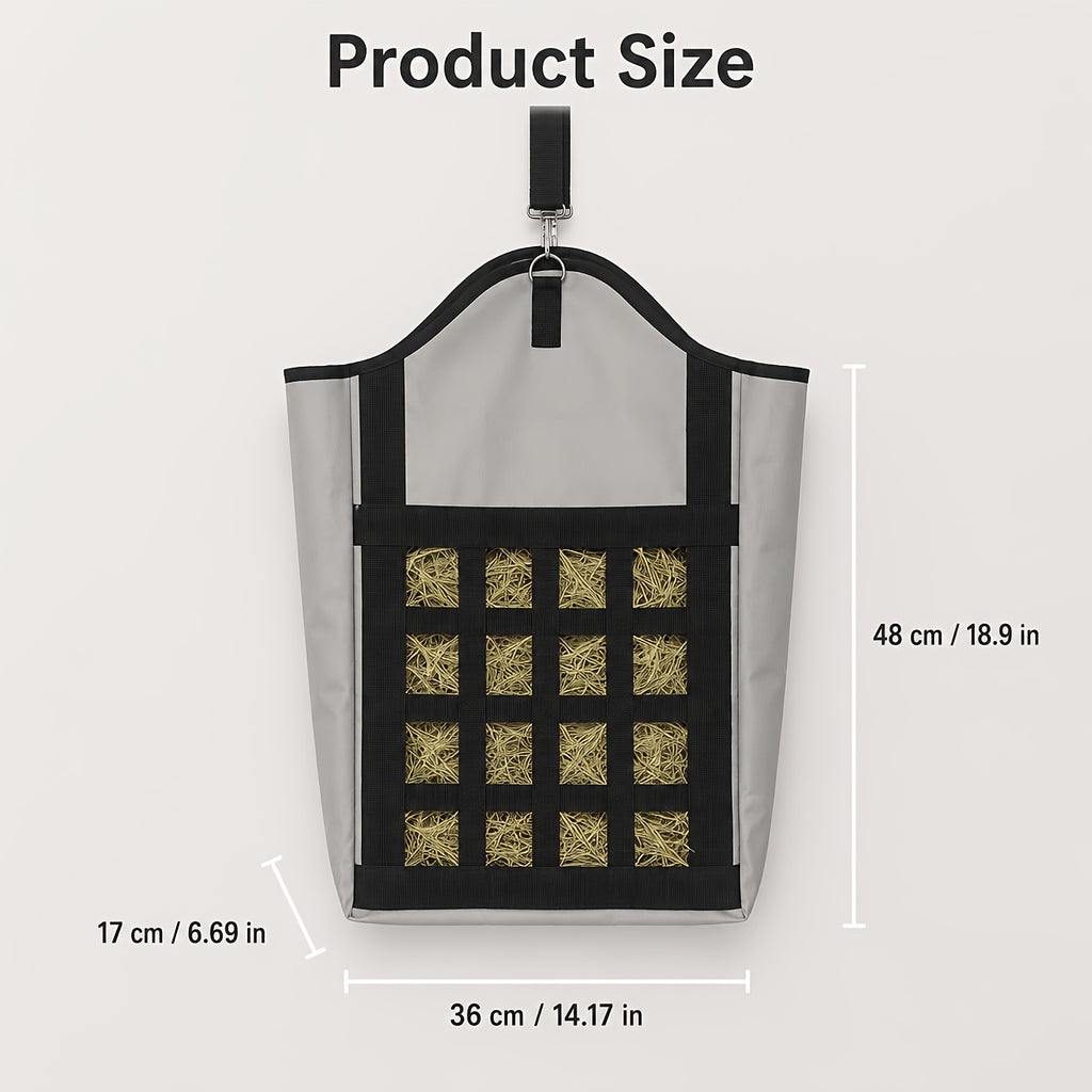 Hanging Hay Feeder Bag for Horses, Goats and Sheep, Open-Top Forage Holder with Grid Feeding Panel for Barn Stalls, Fences and Trailers