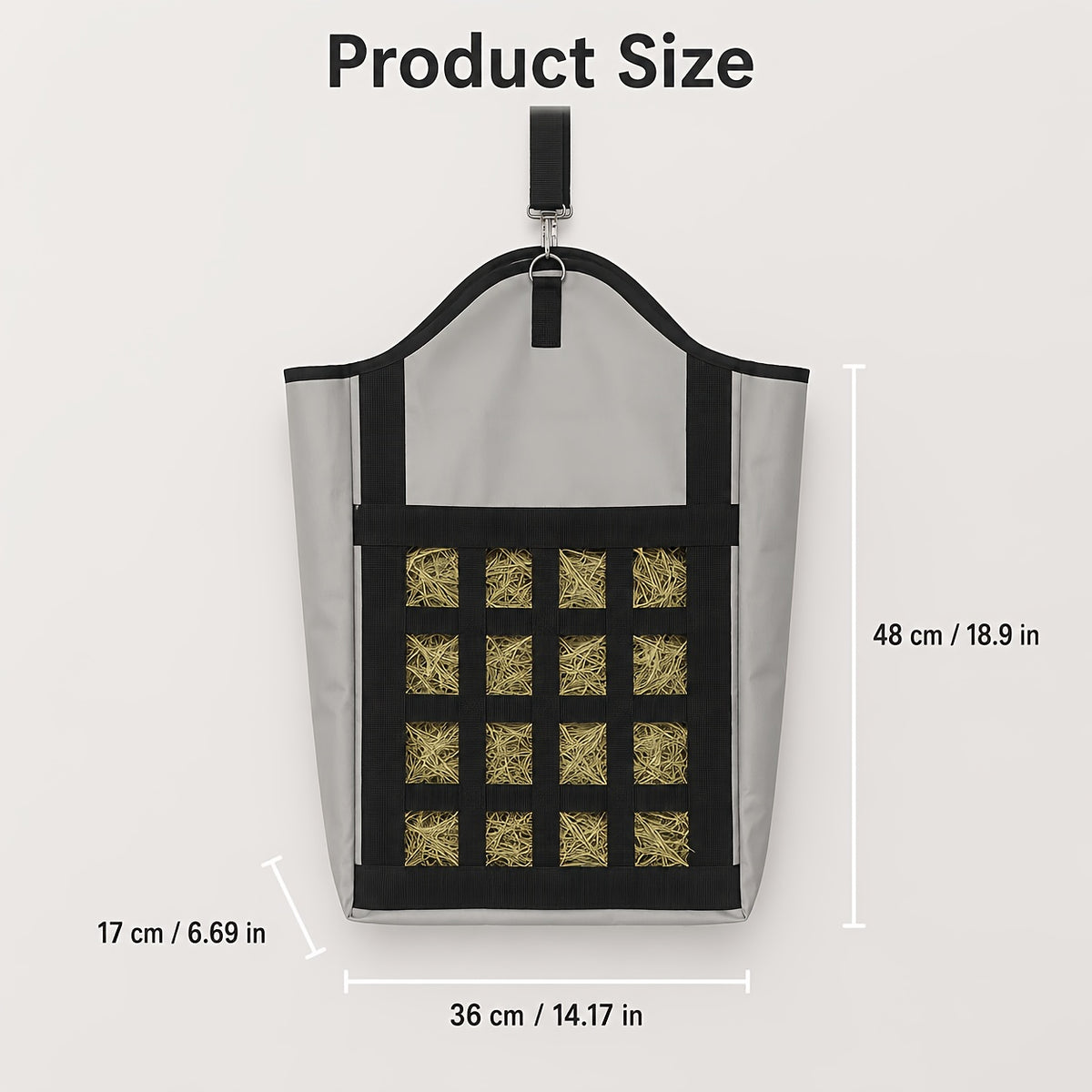 Hanging Hay Feeder Bag for Horses, Goats and Sheep, Open-Top Forage Holder with Grid Feeding Panel for Barn Stalls, Fences and Trailers