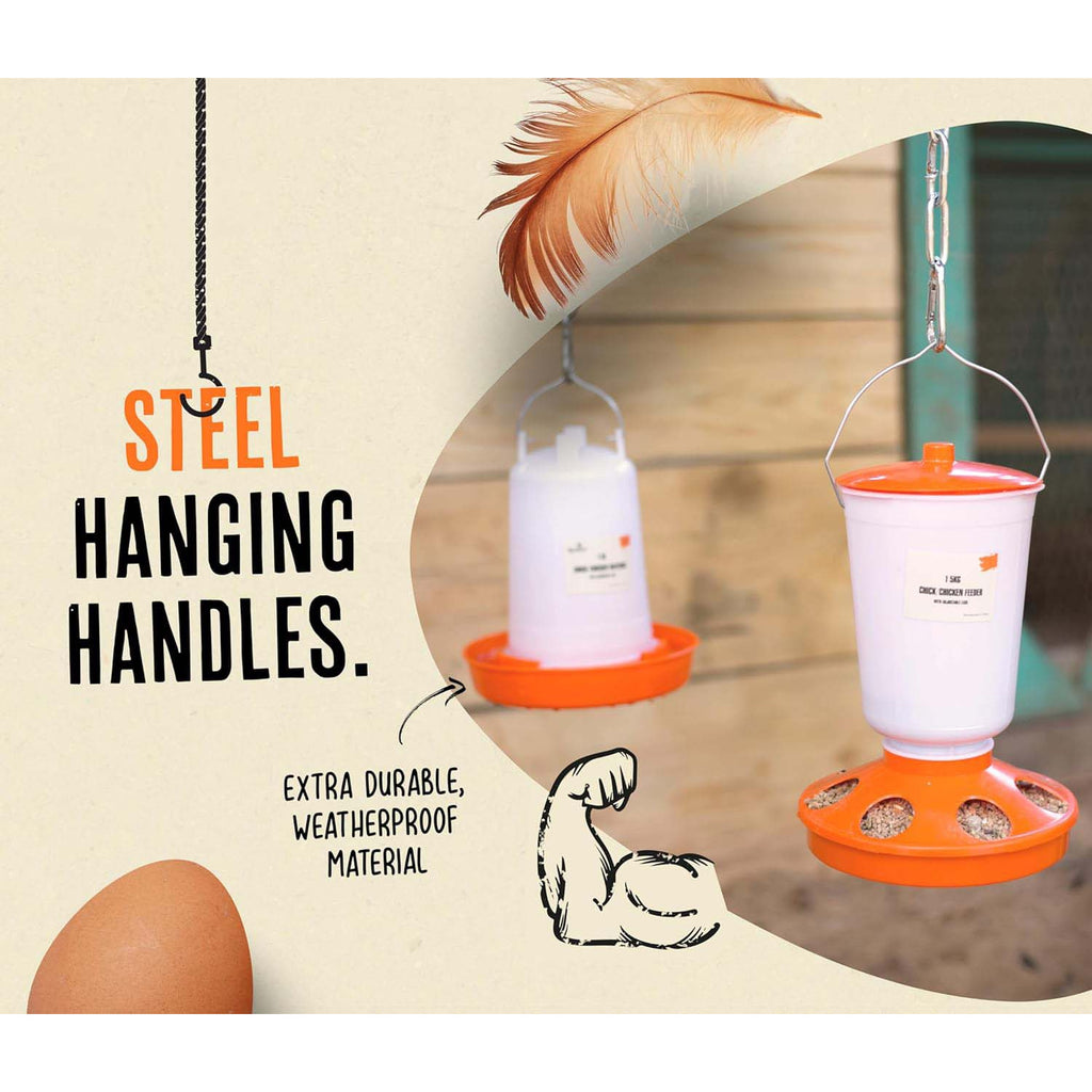 Chicken Feeder and Hanging Water Dispenser Set, 3.31 lb Feed Capacity and 50.72 oz Water Container for Chickens, Ducks and Quail Care